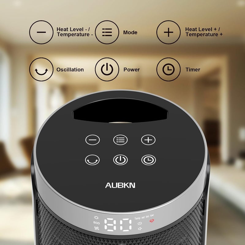 WINHL Space Heater, Small Portable Electric Heaters for Indoor Use with Thermostat and Remote, 70°Oscillation, 12H Timer, 5 Modes, 1500W PTC Ceramic Fast Safety Heat for Office Bedroom Home - Image 2